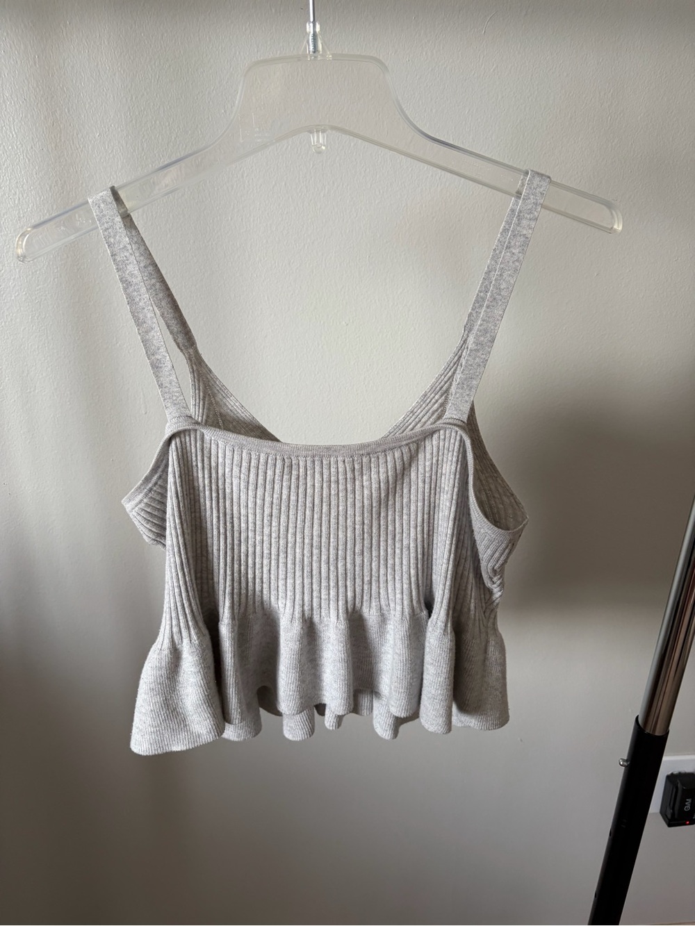Soft Ribbed Ruffle Grey Tank Top - Picture 3 of 4